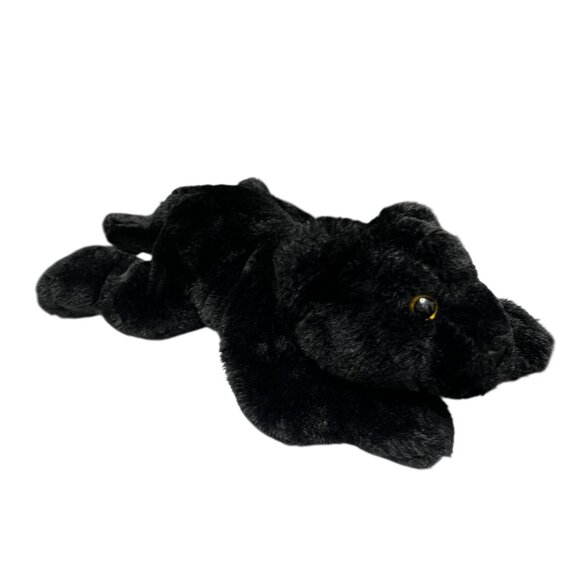 FAO Schwarz Black Panther Cat Floppy Plush 15” Laying Down Golden Eyes Soft - Picture 2 of 13